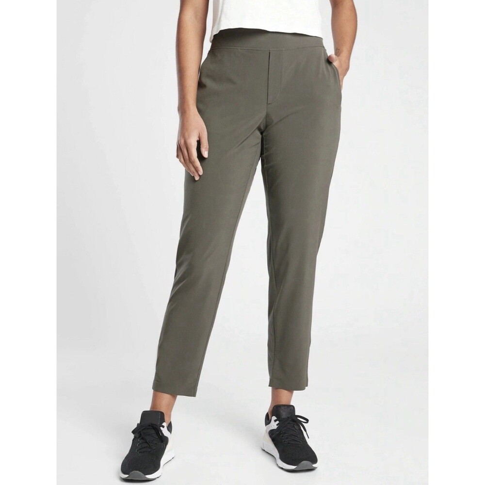 Athleta Brooklyn Ankle Pants Olive Green Travel Workwear Womens 8 Medium Pull On